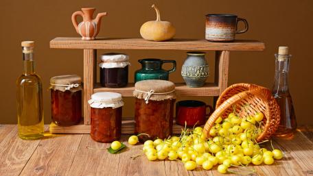 Rustic Kitchen Still Life with Preserves wallpaper