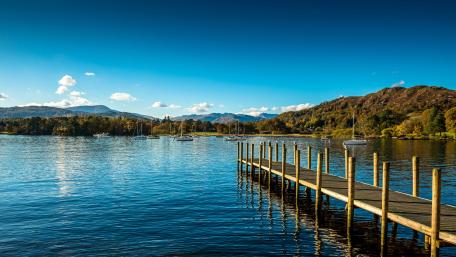 Peaceful Pier on a Serene Lake Landscape wallpaper