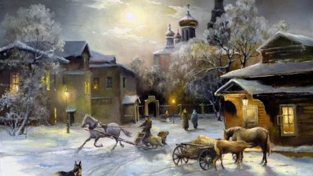 Vintage winter town wallpaper