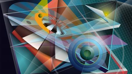 Vibrant Geometric Symphony in 3D Space wallpaper