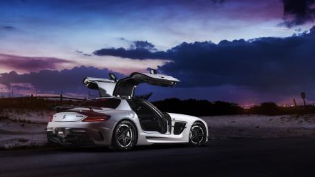 Sleek Mercedes SLS AMG Under Dusk Skies wallpaper