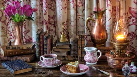 Timeless Tea and Cake Still Life wallpaper