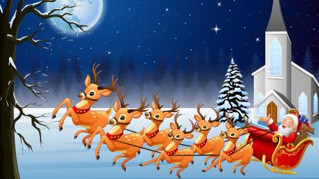 Joyful Christmas Eve with Santa and Reindeer Sleigh Ride wallpaper