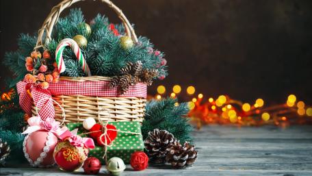 Joyful Christmas Basket Display wallpaper