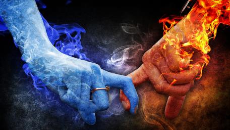 Fire and ice hand in hand wallpaper