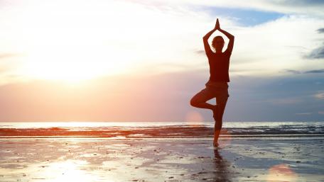 Yoga Serenity by the Sea at Sunrise wallpaper