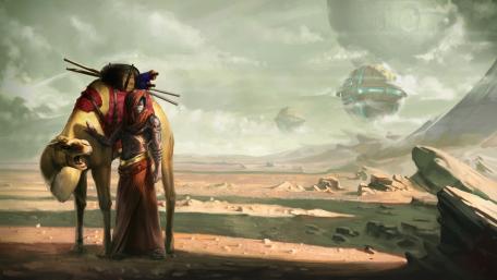 Cyberpunk woman wayfarer with a camel wallpaper