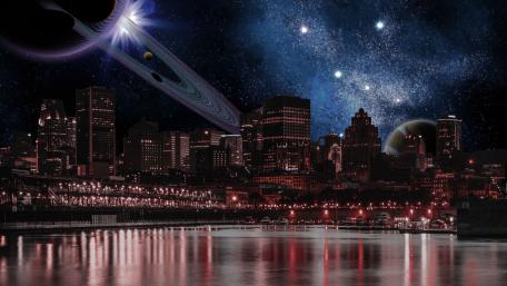 Sci-fi city by night wallpaper
