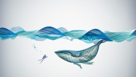 Blue whale underwater art wallpaper