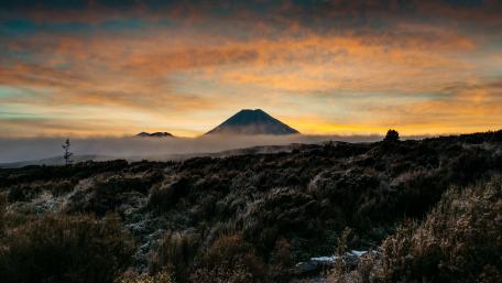 Mountain at Dawn with Fog wallpaper