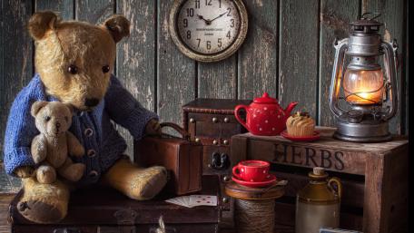 Teddy Bear Tea Time Ambience 4K Still Life wallpaper