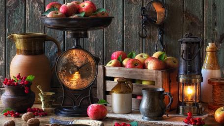 Rustic Apple Still Life in 4K Quality wallpaper