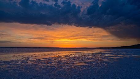 Fiery Horizon at Beachside Dusk wallpaper