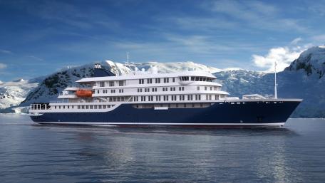 Majestic Cruise Ship Amidst Frozen Wonders wallpaper