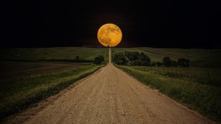 Full Moon over Calm Country Road wallpaper