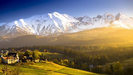 Serene Alpine Landscape at Sunrise wallpaper