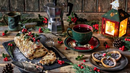 Festive Dessert and Coffee Table Setup in 4K wallpaper