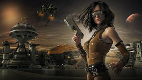 Futuristic Warrior Amidst Alien Planets wallpaper
