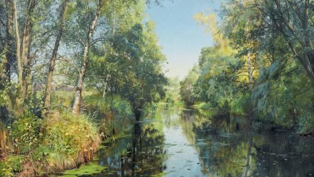 Tranquil Bayou Riparian Forest Painting wallpaper