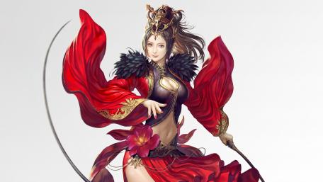 Majestic Warrior in Red Dress wallpaper