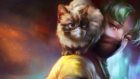Mystical Cat Companion in Fantasy World wallpaper