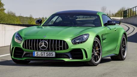 Green Mercedes-Benz on Open Road wallpaper