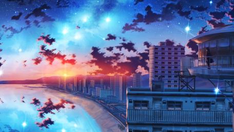 Twilight Cityscape with Dazzling Stars wallpaper