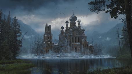 Enchanted Winter Castle Reflection wallpaper
