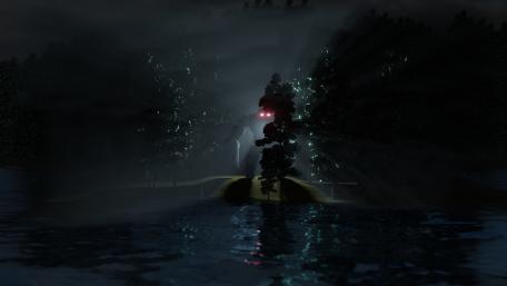 Eerie Encounter in the Misty Lake wallpaper
