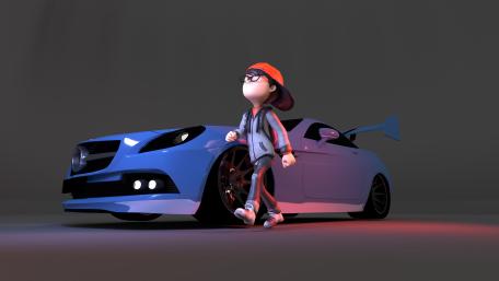 Boy with Custom JDM Car in Vivid 8K wallpaper