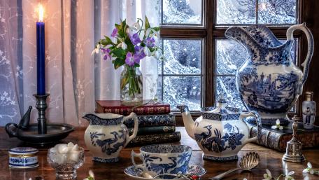 Serene Winter Tea Set Still Life wallpaper