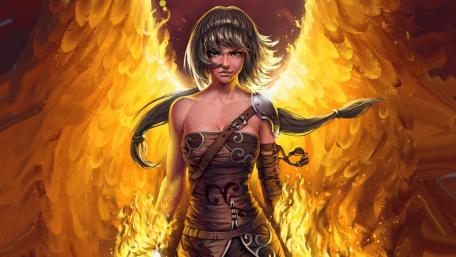 Flaming Winged Warrior Woman wallpaper