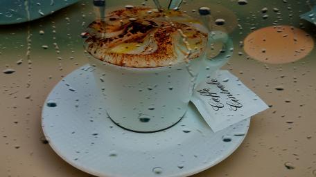 Warm Cappuccino Amidst Waterdrops wallpaper