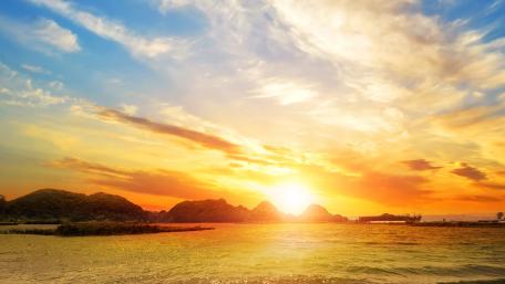 Serene Sunset Over Tranquil River Landscape wallpaper