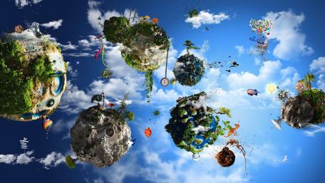 Floating mini planets wallpaper