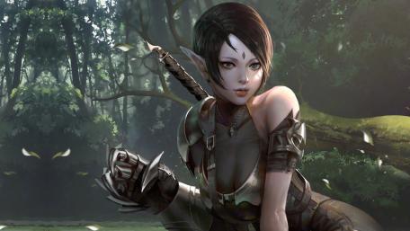 Elven Warrior in Enchanted Forest wallpaper