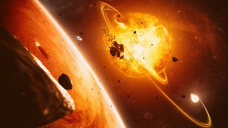Fiery Planet and Asteroid Collision wallpaper