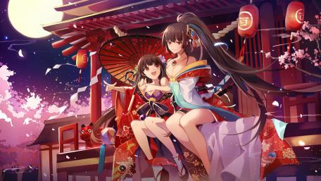 Serene Anime Moment under Cherry Blossoms wallpaper
