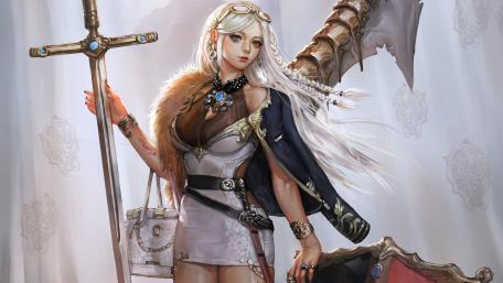 Warrior's Elegance in a Fantasy Realm wallpaper