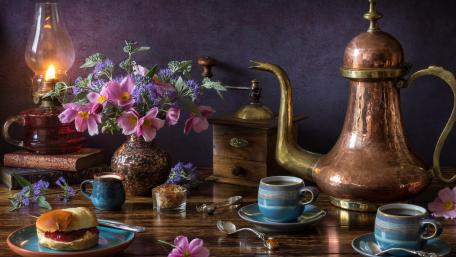 Timeless Elegance of a Coffee Set Still Life Photography 4K wallpaper