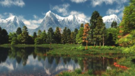 Majestic Mountains Reflected in Tranquil Lake wallpaper