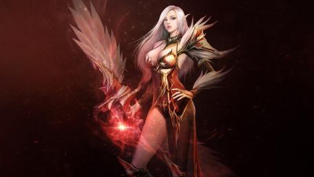 Ethereal Elf Warrior in Fiery Realm wallpaper