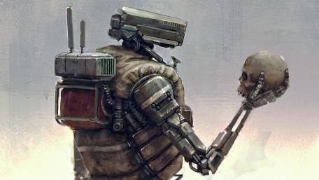 Mechanical Soldier Contemplates Humanity's Fate wallpaper