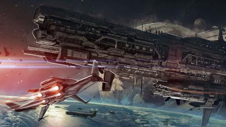 Epic Space Battle Amidst Distant Worlds wallpaper