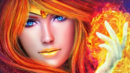 Enchanting Flame Sorceress in a Mystical Realm wallpaper