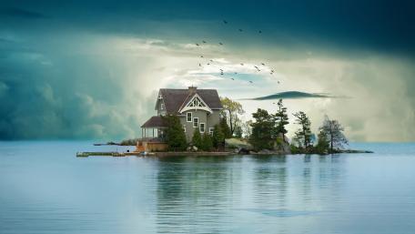 Fantasy beach house on an island wallpaper
