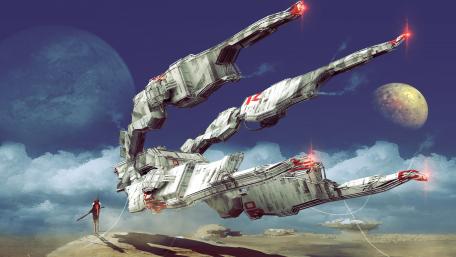 Futuristic Spacecraft on an Alien Planet wallpaper