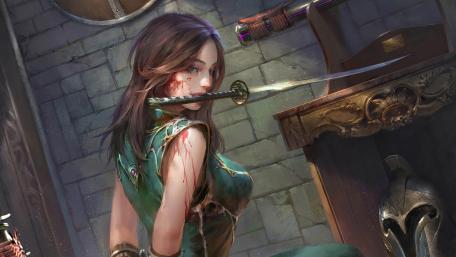 Warrior's Gaze Amidst Forgotten Ruins wallpaper