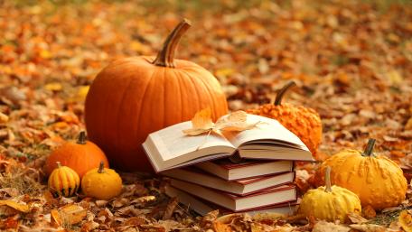 Autumnal Bliss with Pumpkins and Books wallpaper