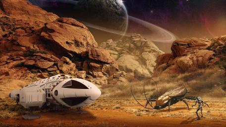 Futuristic Expedition on an Alien Planet wallpaper